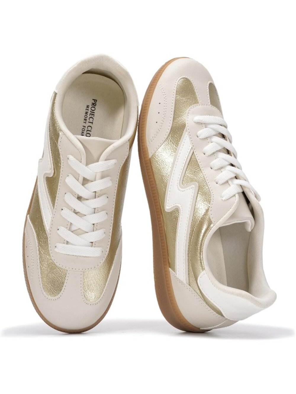 Women's Gold Comfortable Fashion Casual Memory Foam Insole Lace Up Sneakers